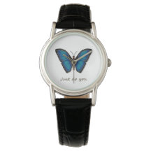 Blaue Butterfly-Klassiklederuhr