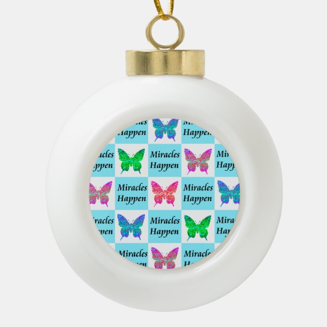 BLAUE BUTTERFLY MIRACLES GESCHAFFEN KERAMIK Kugel-Ornament (Vorderseite)