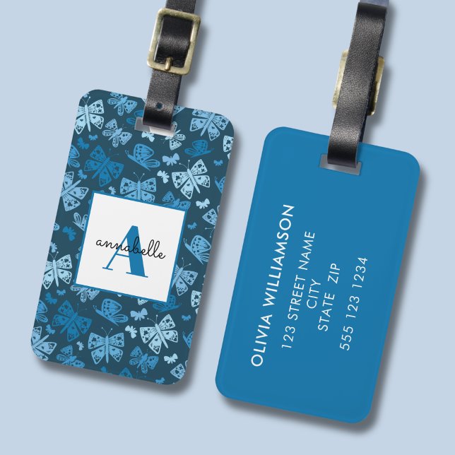 Blaue Butterfly whimsical Gepäckanhänger (Blue butterfly personalized luggage tag)