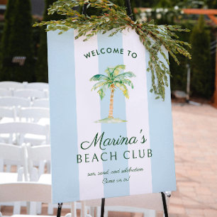 Blaue Cabana Streifen Palm Beach Club Willkommen Poster
