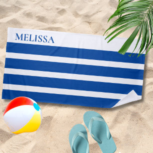 Blaue Cabana Streifen Personalisierte Sommerferien Strandtuch