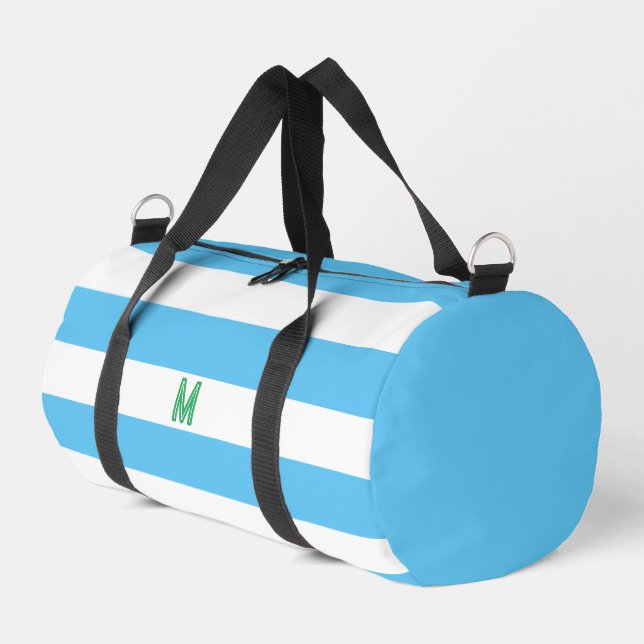 Blaue Cabana Streifen und Personalisiert grüne Mon Duffle Bag (Linke Seite)