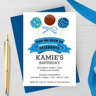 Blaue Cake Pops Geburtstagsfeier Einladung