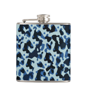 Blaue Camouflage Abstraktes Muster Flachmann