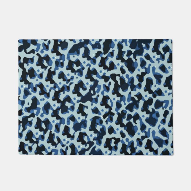 Blaue Camouflage Abstraktes Muster Fußmatte (Vorderseite)