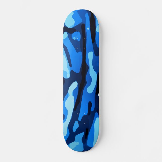 Blaue Camouflage Abstraktes Muster Skateboard (Vorderseite)