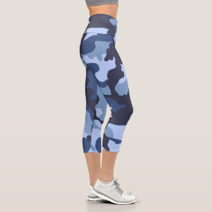 Blaue Camouflage Hochwaiste Capri Leggings