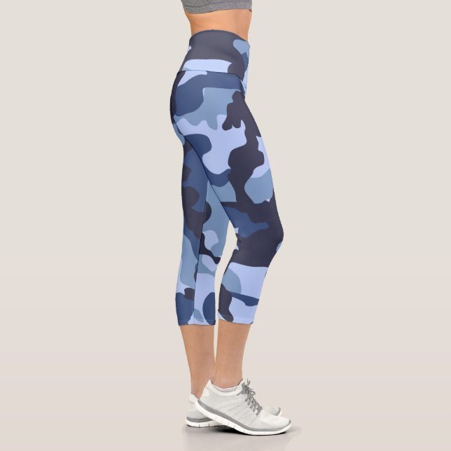 Blaue Camouflage Hochwaiste Capri Leggings (Rechts)
