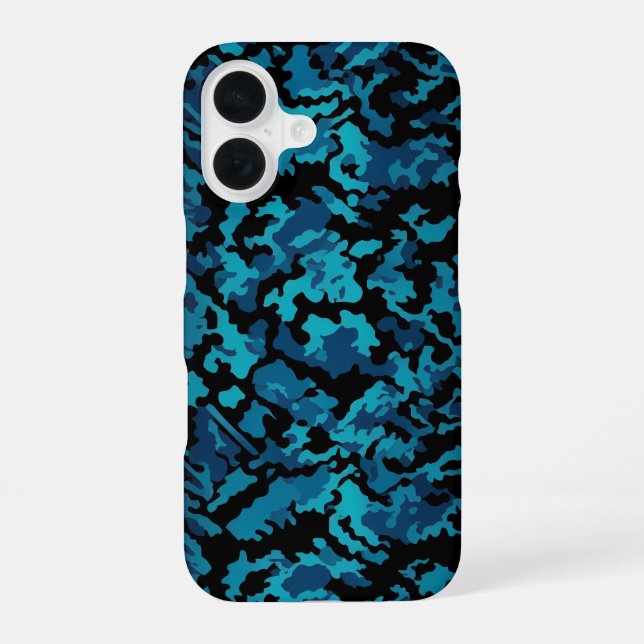 Blaue Camouflage iPhone 16 Hülle (Rückseite)