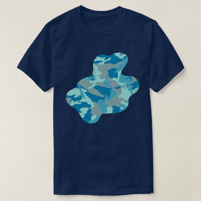 Blaue Camouflage Muster Paint Platsch v3 T-Shirt (Design vorne)