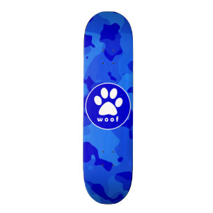 Blaue Camouflage; Paw Print Skateboard