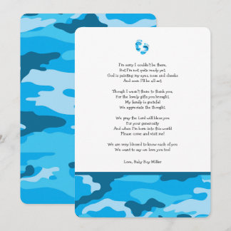Blaue Camouflagebabydusche danken Ihnen, mit Einladung