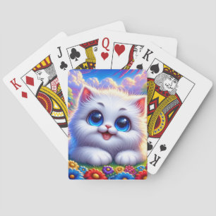 Blaue Cartoon-Katze mit blauen Augen Spielkarten