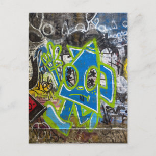 Blaue Cartoon-Straßenkunst Graffiti Postkarte