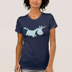 Blaue Cartoonunicorn-Dame T-shirt