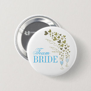 Blaue Champagner-Cheers & Hearts Team Braut Hochze Button