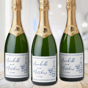Blaue Champagner Handgezeichnete Hochzeit