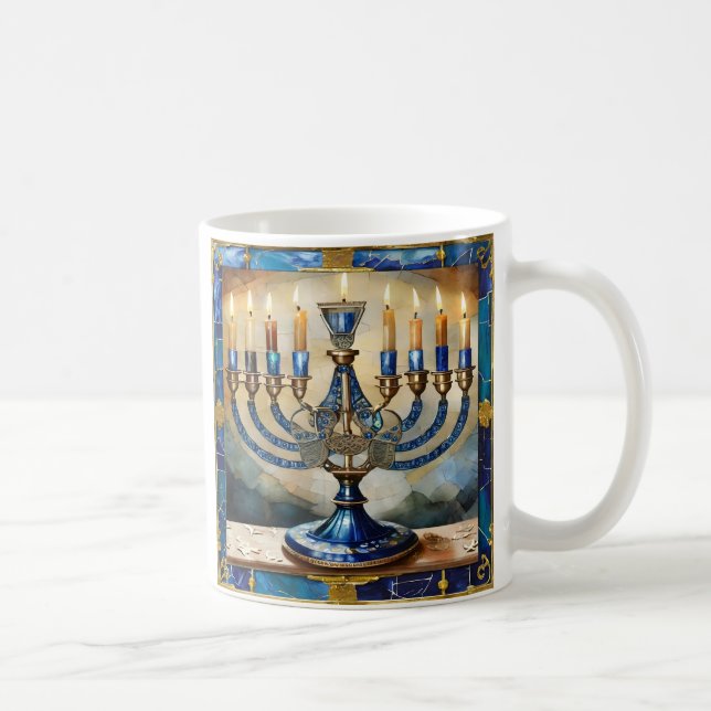 Blaue Chanukka-Menora Kaffeetasse (Rechts)