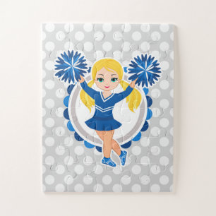 Blaue Cheerleader-Blondine - niedlicher Beifall Puzzle