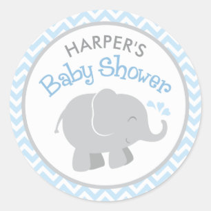 Blaue Chevron Grauer Elefant Baby Shower Runder Aufkleber