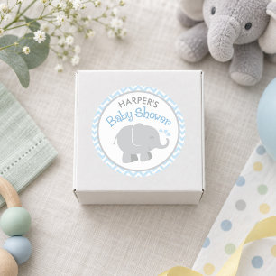 Blaue Chevron Grauer Elefant Baby Shower Runder Aufkleber