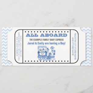 Blaue Chevron Vintage Zugticket Baby Shower Einladung