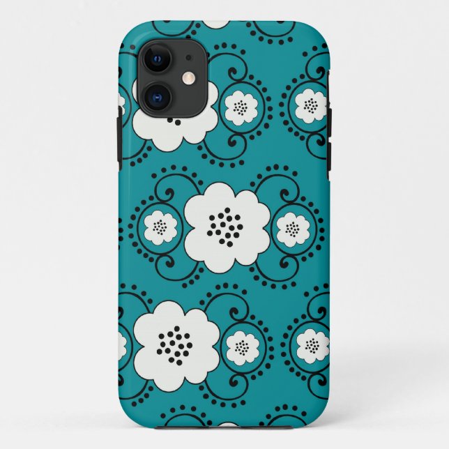 blaue chic Blumenmuster Case-Mate iPhone Hülle (Rückseite)