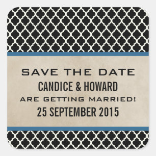Blaue Chic Quatrefoil Save-the-Date-Aufkleber Quadratischer Aufkleber