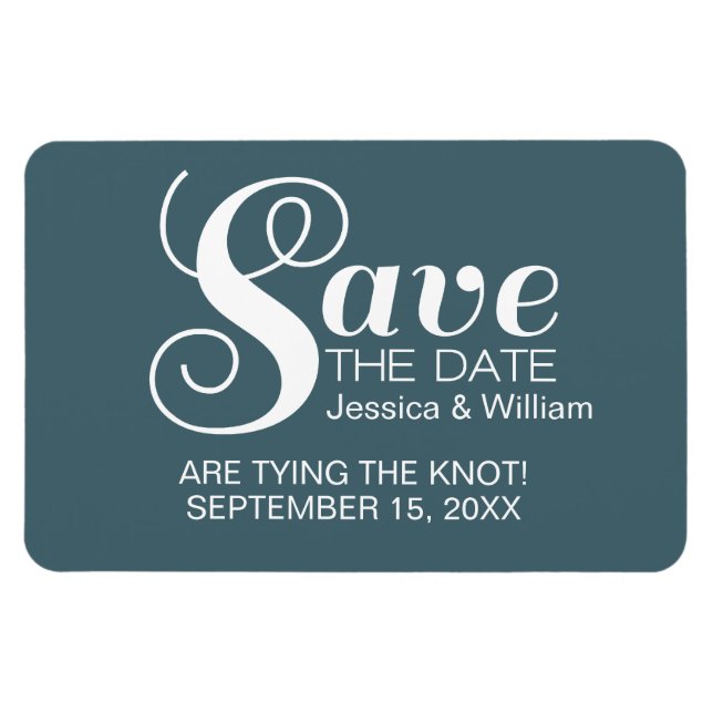 Blaue Chic Typografie Speichern Sie das Date Magne Magnet (Horizontal)