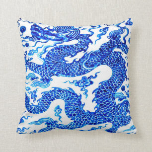 Blaue chinesische Drachen-Vintage-Illustrationskun Kissen