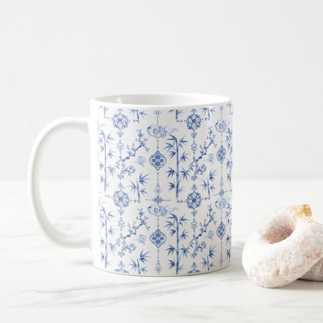 Blaue chinesische Motive Kaffeetasse (Mit Donut)