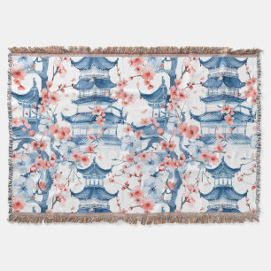 Blaue chinesische Pagoden-Kirschblütenmuster Decke
