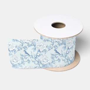 Blaue Chinesische Toile De Jouy Blumenvintage Satinband