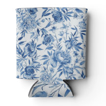 Blaue Chinoiserie-Aquarell-Blumen-Botanik