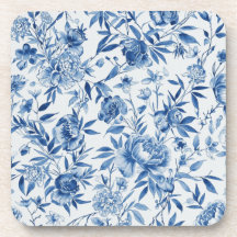 Blaue Chinoiserie-Aquarell-Blumen-Botanik