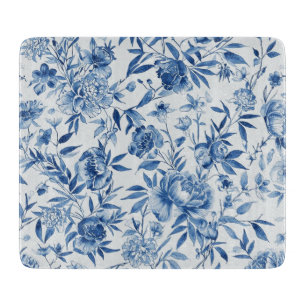 Blaue Chinoiserie-Aquarell-Blumen-Botanik Schneidebrett