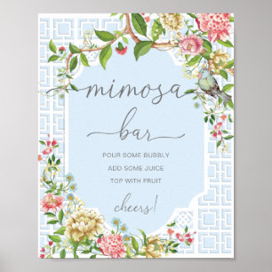 Blaue Chinoiserie-Baby-Shower-Mimosa-Bar-Schild Poster
