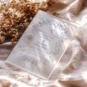 Blaue Chinoiserie-Blumen-Hochzeit Acryleinladungen