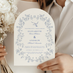Blaue Chinoiserie-Blumen-Hochzeit Einladung