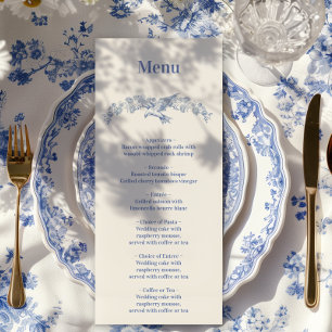 Blaue Chinoiserie-Blumen-Hochzeit Menükarte