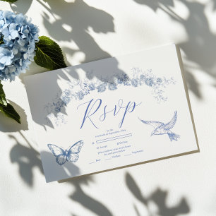 Blaue Chinoiserie-Blumen-Hochzeit RSVP Karte