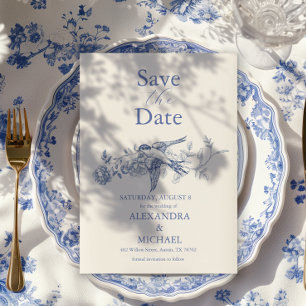 Blaue Chinoiserie-Blumen-Hochzeit Save The Date