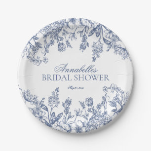 Blaue Chinoiserie Blumen Hochzeitsdusche Dessert Pappteller