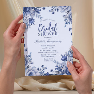 Blaue Chinoiserie-Blumen-Hochzeitsdusche-Stil Einladung