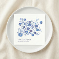 Blaue Chinoiserie-Blumen Hochzeitsnamen und Datum