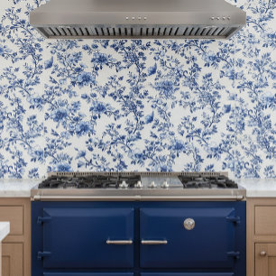 Blaue Chinoiserie Blumendekoration Fliese