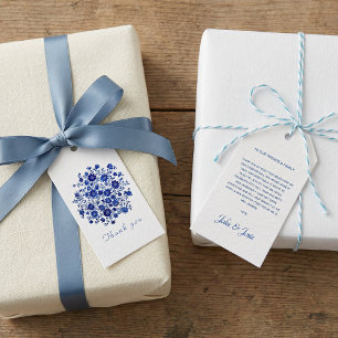 Blaue Chinoiserie-Blumenstrauß Hochzeit Danke Geschenkanhänger