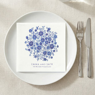 Blaue Chinoiserie-Blumenstrauß Hochzeitsnamen und  Serviette