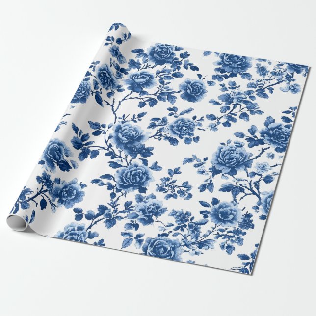 Blaue Chinoiserie-Blumenverpackungspapier Geschenkpapier (Ungerollt)