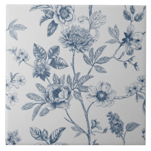 Blaue Chinoiserie Blumenvintage Fliese